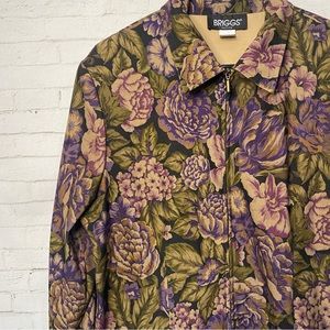 Vintage Floral Tapestry Style Zip Jacket Brown Purple Tapestry Pattern Large 12